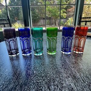 Set of 6 late 20th century glass candleholder vases with moorish Alhambra design